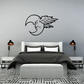 Black outline moon with wings wall decal