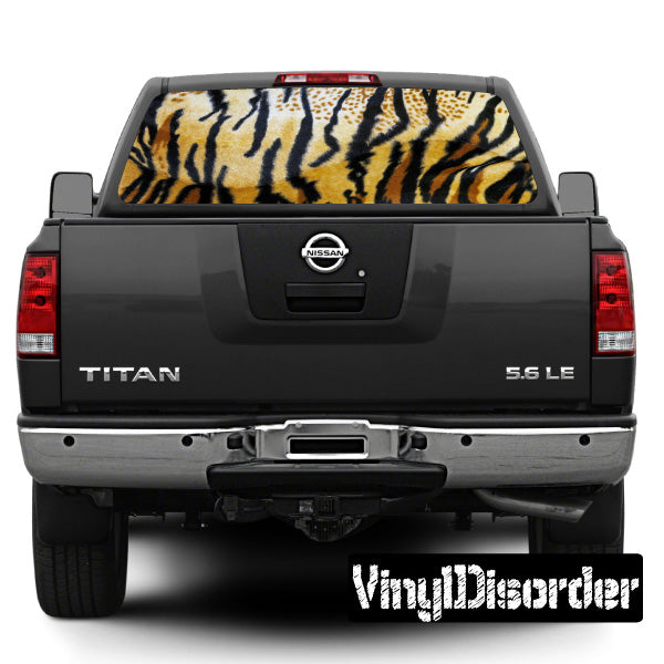 Tiger animal-print vehicle rear window view graphic decal