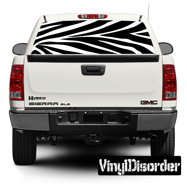 Zebra print rear window graphic with bold black and white stripes