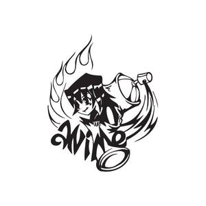 Anime graffiti decal featuring a black anime figure with flame accents