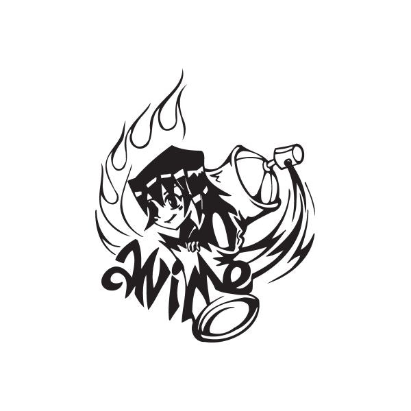 Anime graffiti decal featuring a black anime figure with flame accents