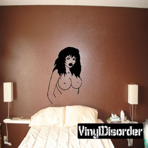Woman bust decal with black hair, annoyed expression, line-art style