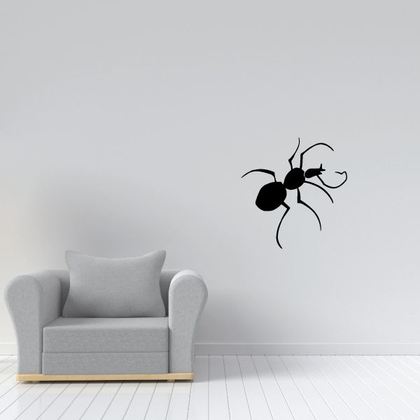 Ant facing away wall decal, black ant silhouette with legs and antennae