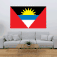 Antigua and Barbuda flag sticker, rectangular with red field, black border, sun and blue triangle