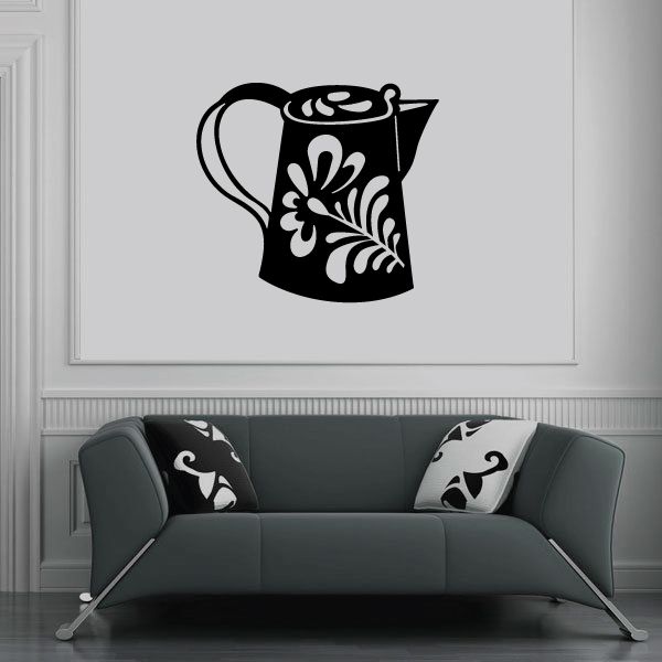 Antique teapot wall decal with black and white illustrated teapot shape