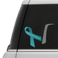 Anxiety disorder awareness ribbon vinyl sticker, teal ribbon on dark surface with script text
