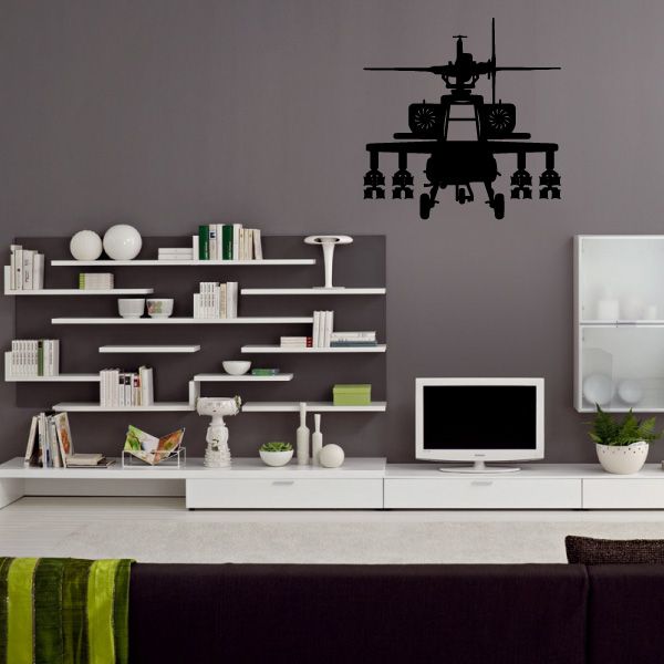 Apache helicopter wall decal silhouette with rotor blades and missile details