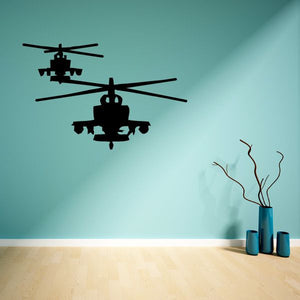 Helicopter wall decal with dark Apache-style silhouette and rotor blades