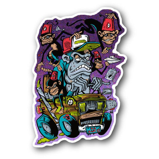 Image of Ape Driving Car With Monkey Vinyl Sticker