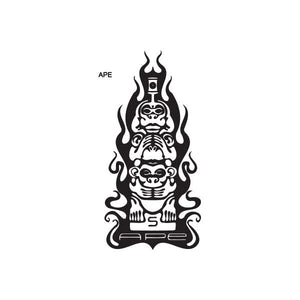 Ape decal with black stylized ape face in flames, centered graphic