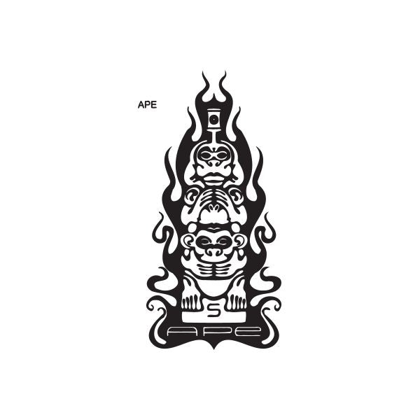 Ape decal with black stylized ape face in flames, centered graphic