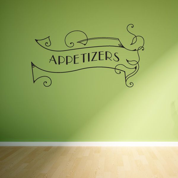 Appetizers wall decal with decorative scroll banner and ribbon accents
