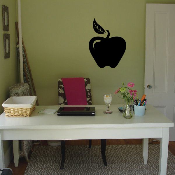 Black apple decal silhouette with leaf and stem detail