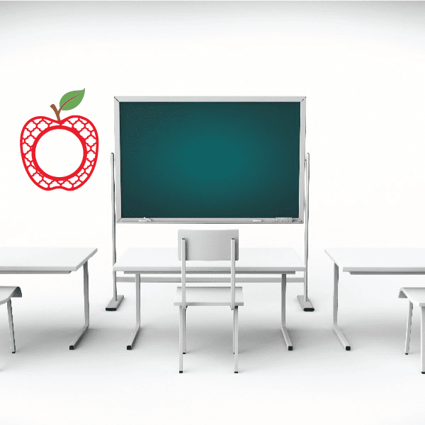 Apple frame decal with red apple outline and white inner circle
