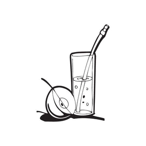 Apple juice decal of a glass with straw and an apple
