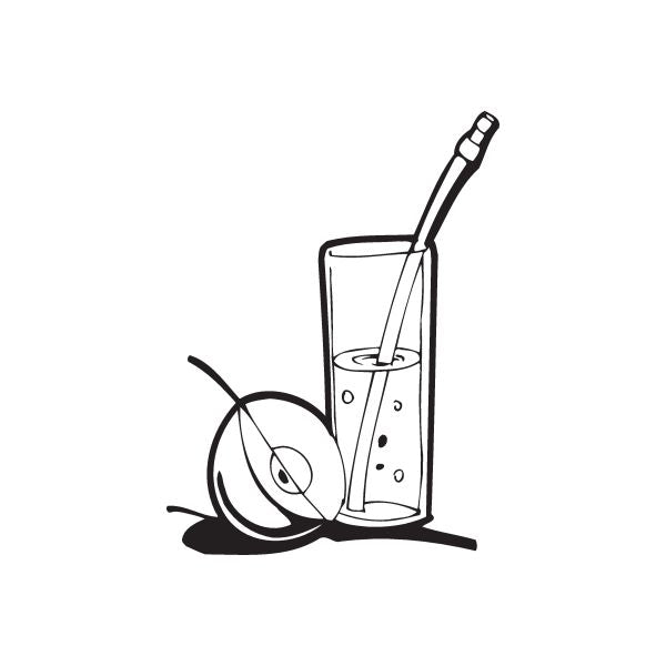 Apple juice decal of a glass with straw and an apple