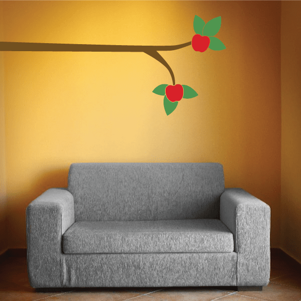 Apple tree branch wall sticker with red apples and green leaves