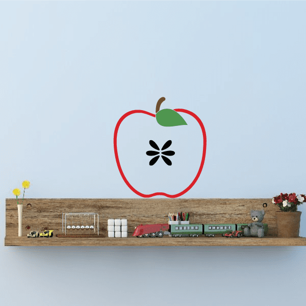 Apple with Seeds decal featuring red outline and green leaf
