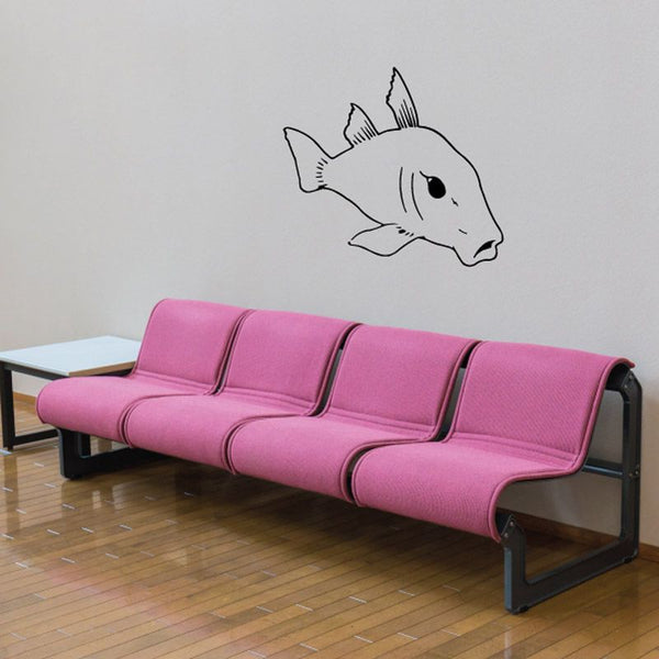 Fish wall decal with simple line art and black eye, for decorating rooms