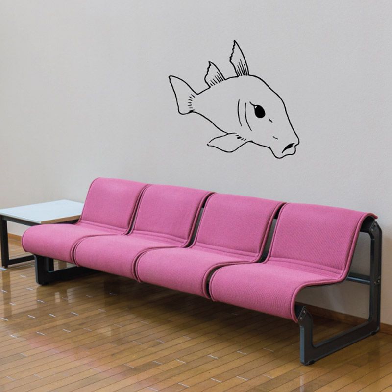 Fish wall decal with simple line art and black eye, for decorating rooms