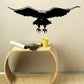 Hawk wings wall decal with central bird silhouette, dark black design