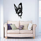 Black winged butterfly decal with extended tail, adhesive wall sticker