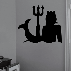 Aquarius king mermaid wall decal, black silhouette with crown and trident