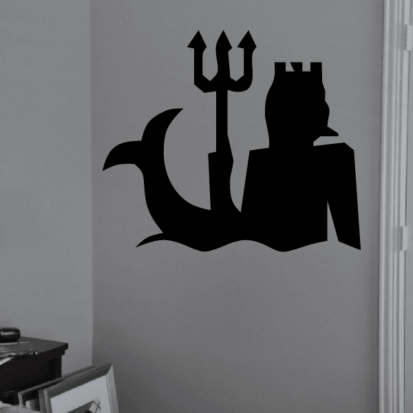Aquarius king mermaid wall decal, black silhouette with crown and trident