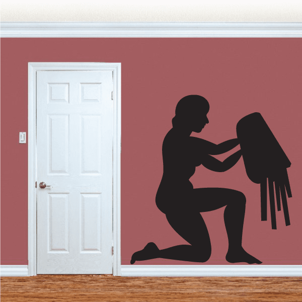 Aquarius figure wall decal with dark silhouette woman holding a jug and pouring water