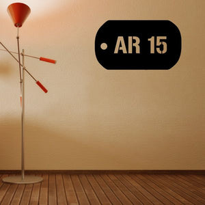 Black dog tag decal with 'AR 15' lettering