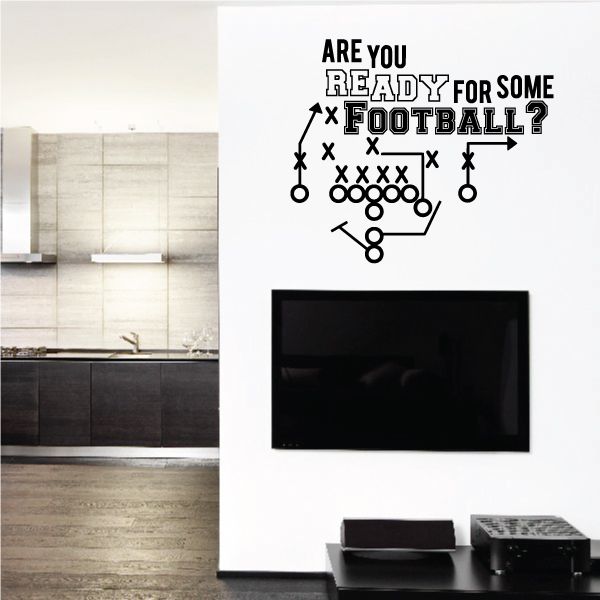 Football wall decal: “Are you ready for some x football?” with play diagram icons