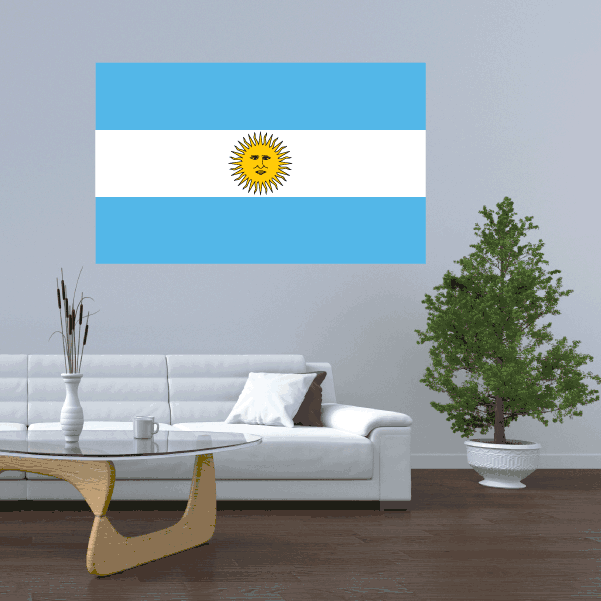 Argentina flag sticker, rectangular design with light blue-white stripes and yellow sun