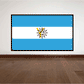Rectangular Argentine flag sticker with blue stripes, white center, and sun emblem.