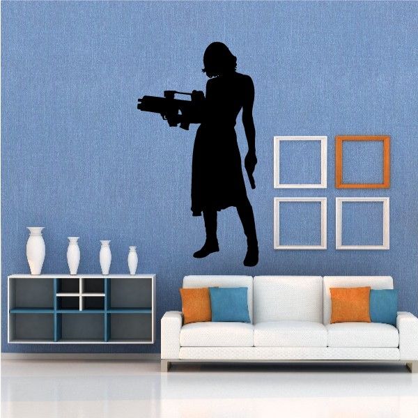 Black woman decal silhouette holding a rifle, wall sticker