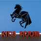 Armored horse decal with geometric black horse and KIDS ROOM text