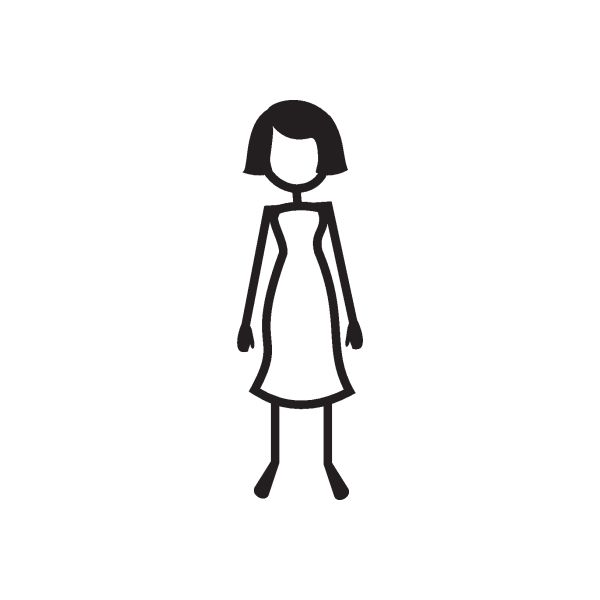 Girl decal, black silhouette line art of a short-haired figure with arms down