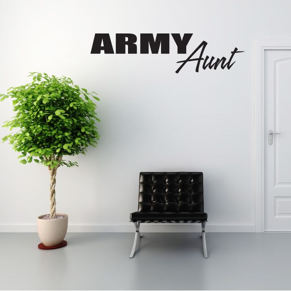 Army Aunt wall decal with bold ARMY block text and cursive Aunt lettering
