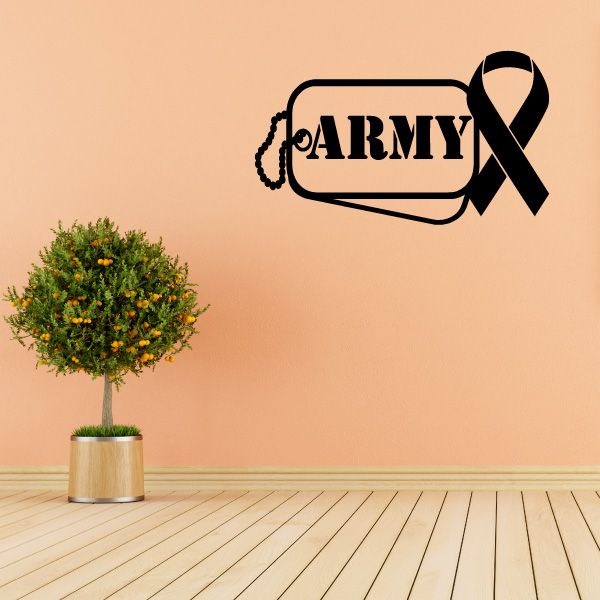 Army dog tag wall decal with black awareness ribbon