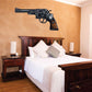 Revolver printed die-cut wall decal, black and gray line art