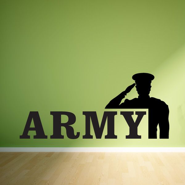 Army salute decal with black soldier saluting above large ARMY lettering