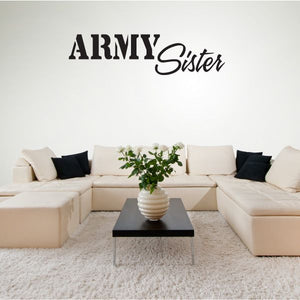 Army Sister wall decal with bold ARMY and cursive Sister lettering