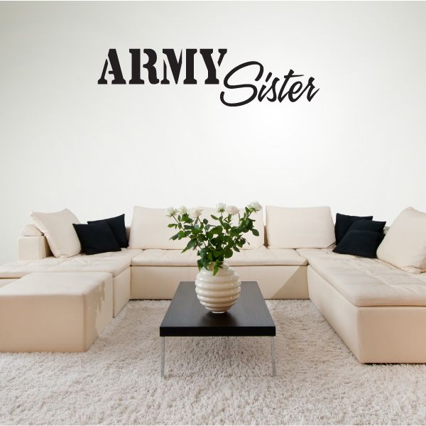 Army Sister wall decal with bold ARMY and cursive Sister lettering