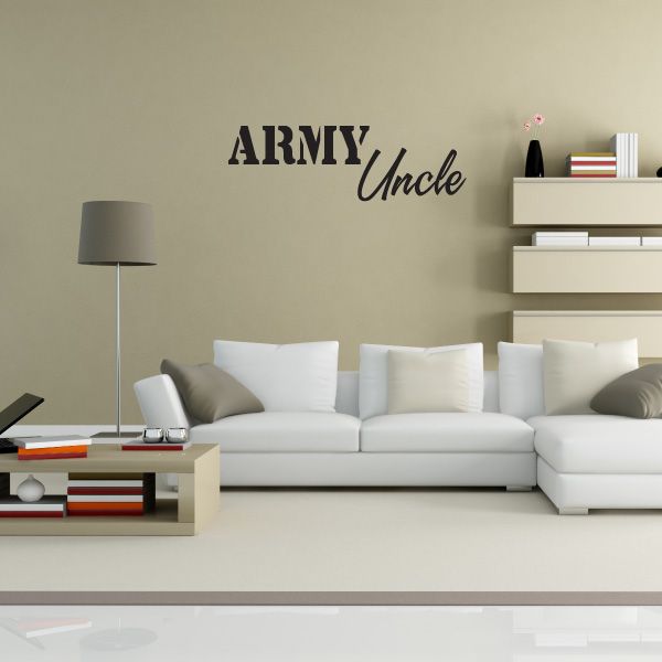 Army Uncle wall decal lettering, black and cursive script
