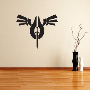Black winged sword emblem wall decal with central vertical blade