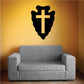 Arrowhead cross decal with black shield shape and gold cross