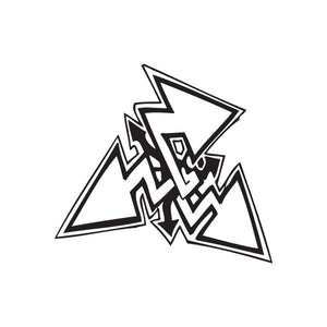 Graffiti arrow decal with layered black-outlined arrows on white