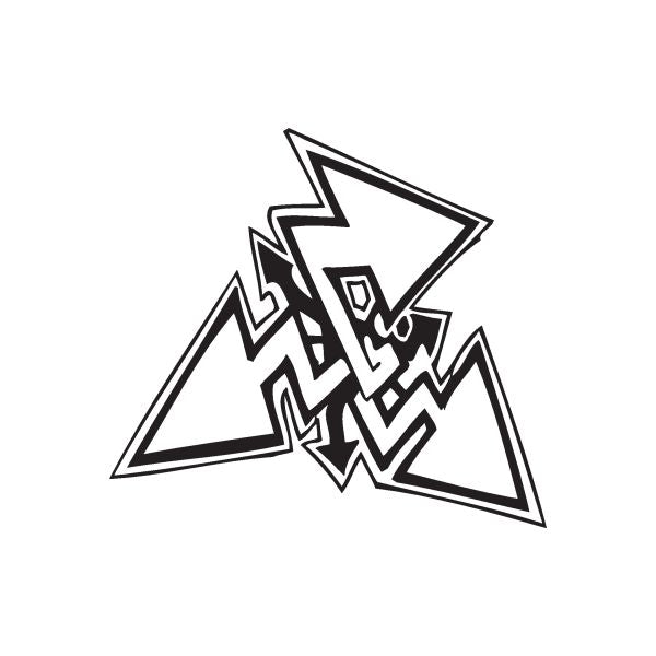 Graffiti arrow decal with layered black-outlined arrows on white