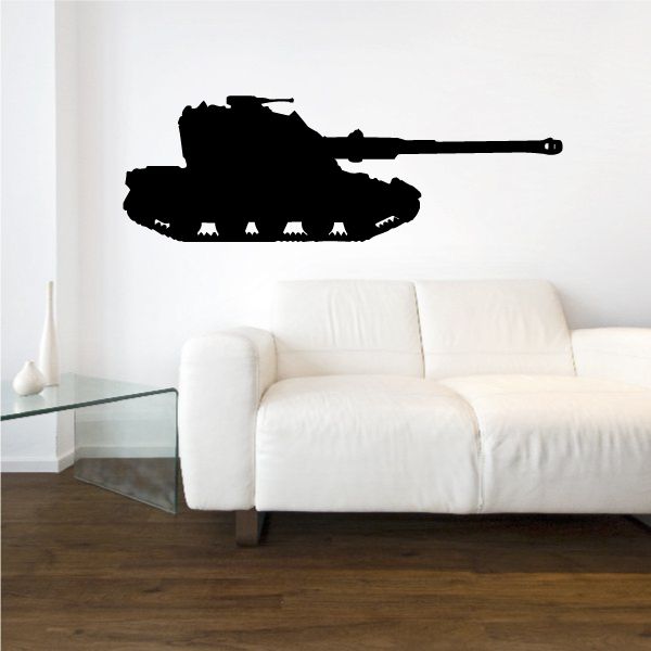 Artillery tank decal, black tank silhouette with long cannon on wall