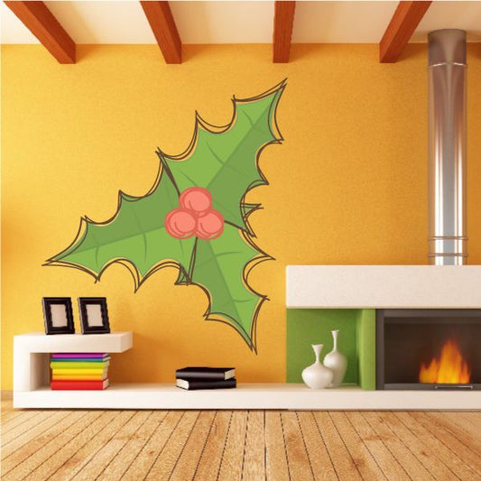 Image of Artistic Holly Berries and Leaves Printed Decal