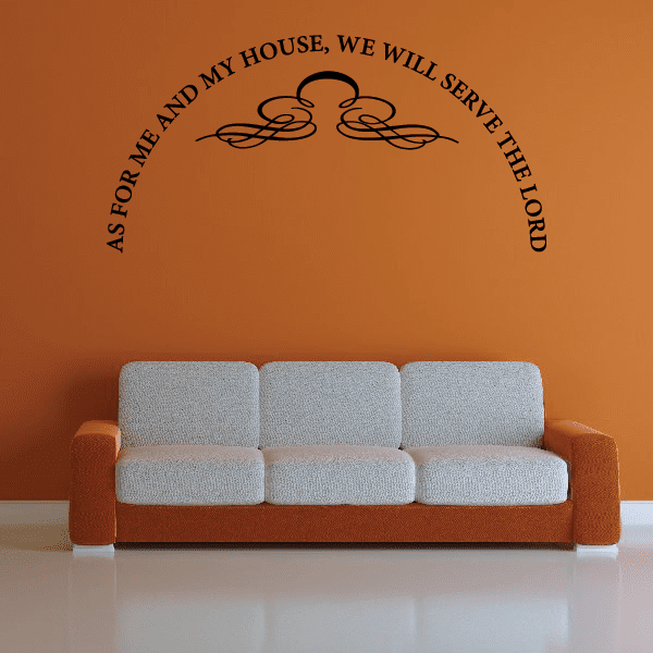 Wall decal with circular quote text and decorative scrollwork in dark brown